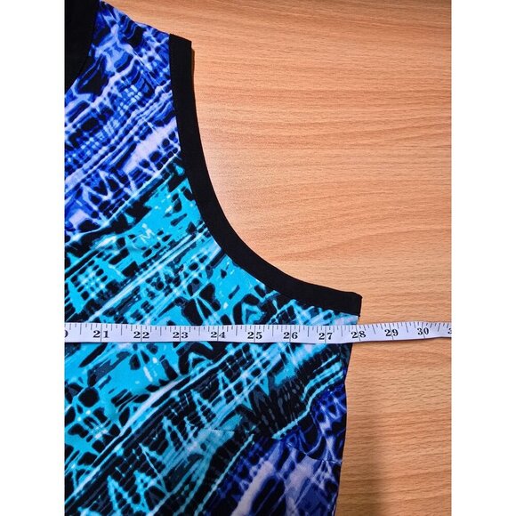 Catherines Maxi Dress 4X Blue Stretch Popover Sleeveless Black Trim Comfort Slit - Picture 4 of 13